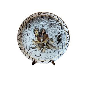Native Harmony Where Paths Meet By Diana Casey Collectors Plate w/Stand Wolf